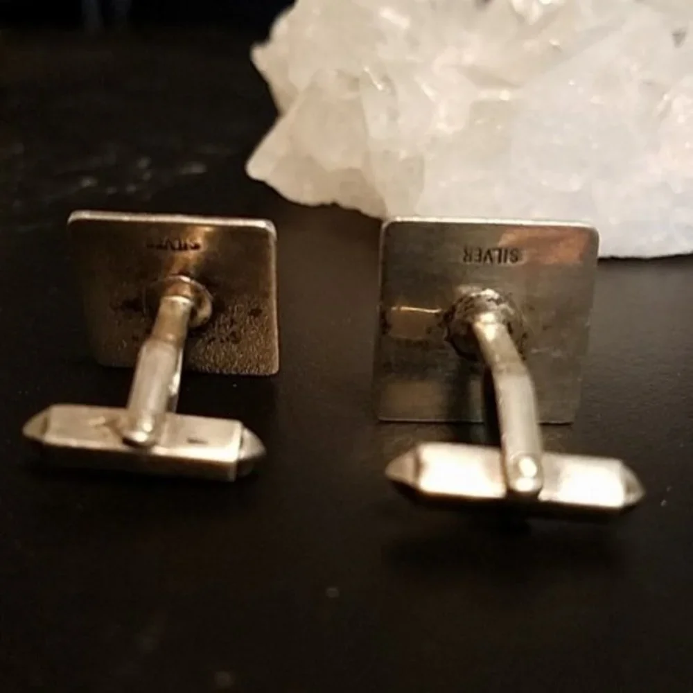 Vintage Sterling Cultured Pearl Black Onyx Cuff Links